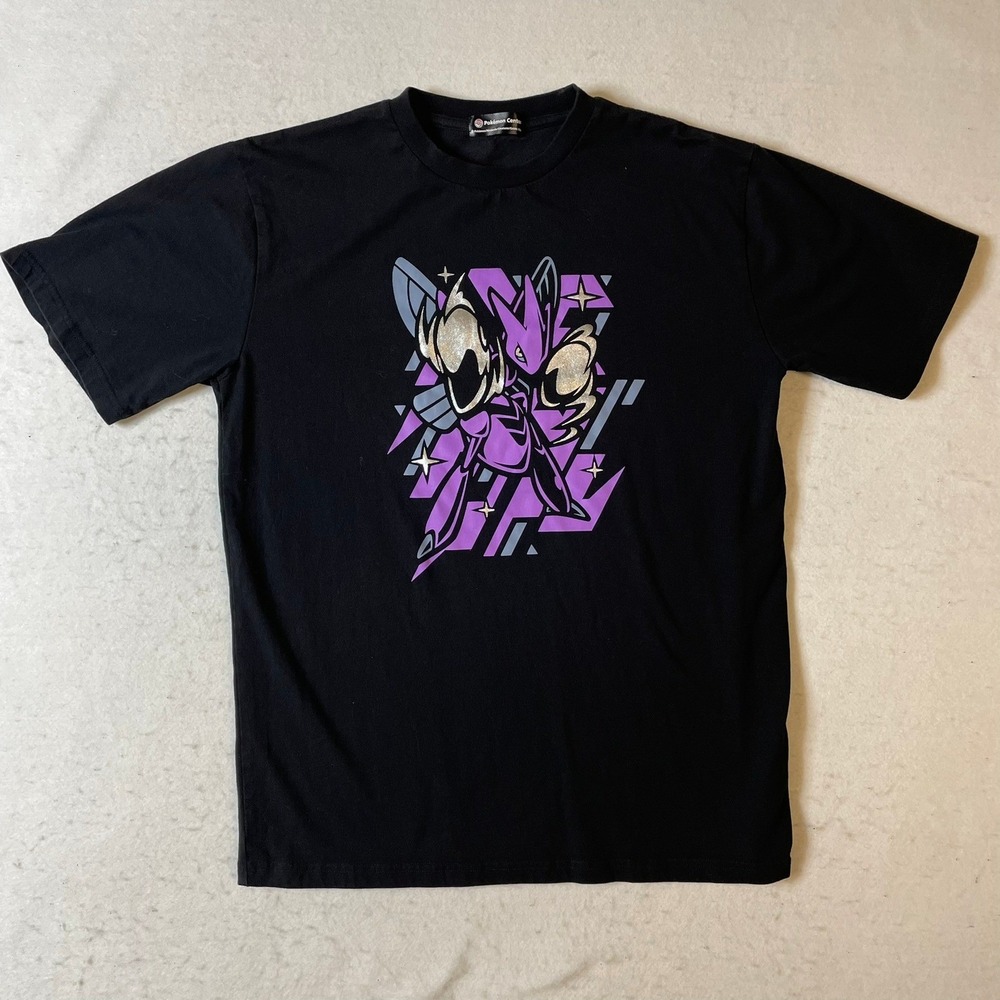 Black Short Sleeve Graphic Tee with Purple Character